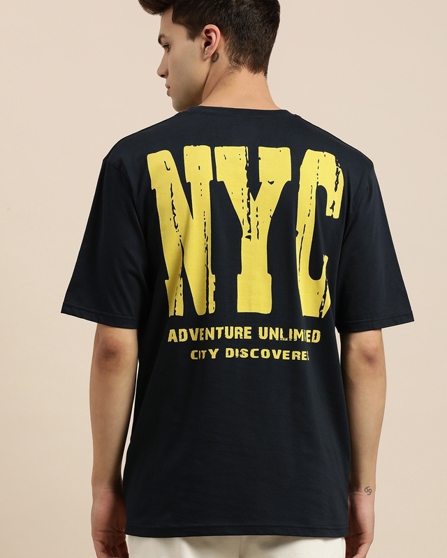 Shop Men's Blue Back Typography Oversized T-shirt-Front