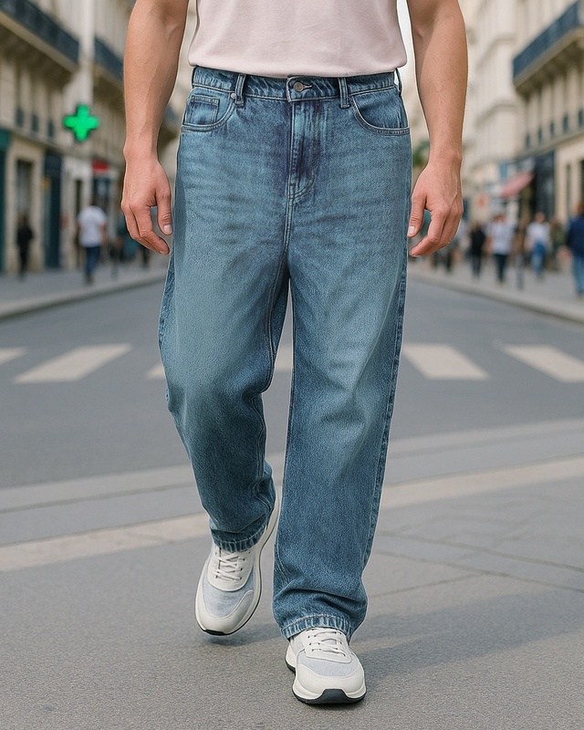 Shop Men's Blue Baggy Fit Mid-Rise Jeans-Front
