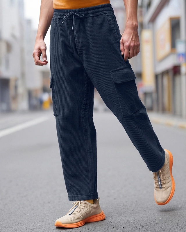 Shop Men's Blue Tapered Fit Japanese Cargo Carpenter Pants-Front