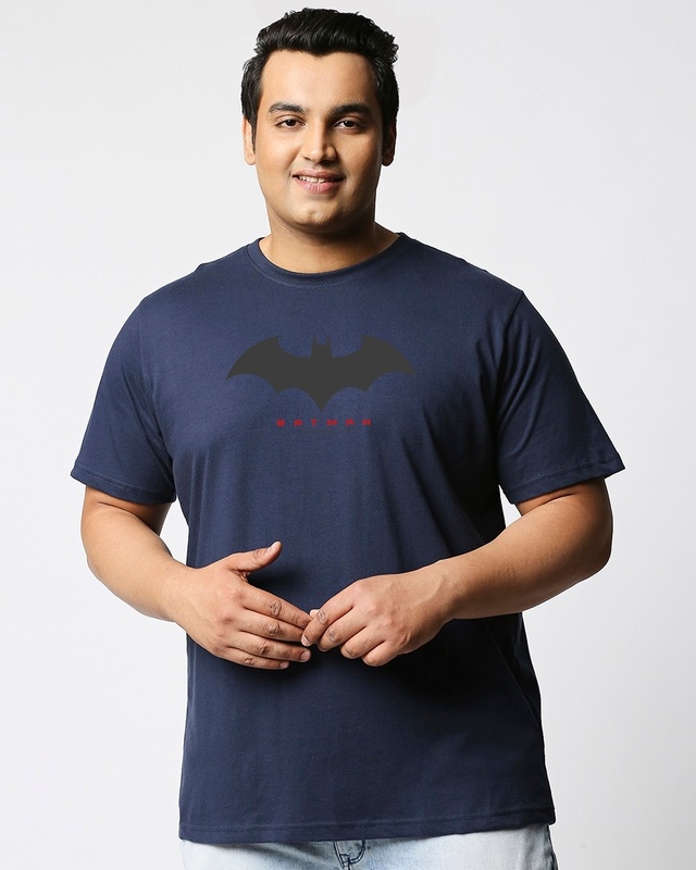 Shop Men's Blue Batman Outline Logo Graphic Printed Plus Size T-shirt-Front