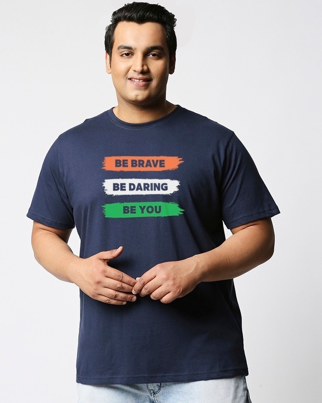 Shop Men's Blue Be Brave Typography Plus Size T-shirt-Front