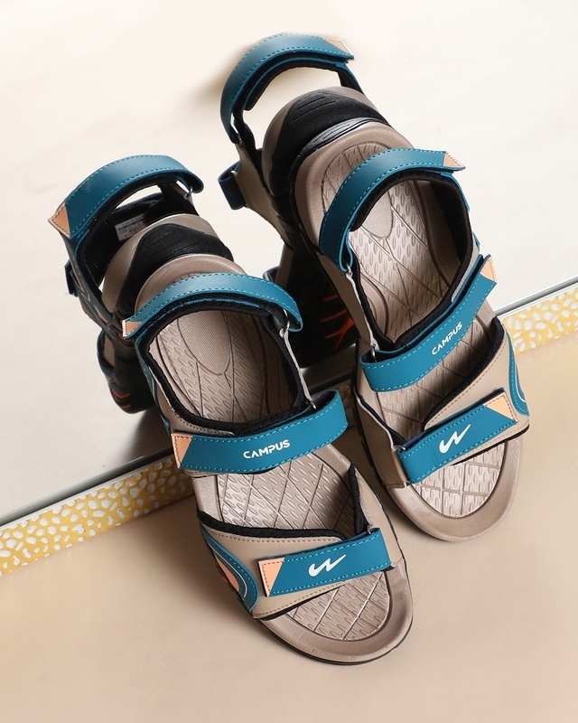 Shop Men's Blue & Beige Pashto Color Block Sandals-Front