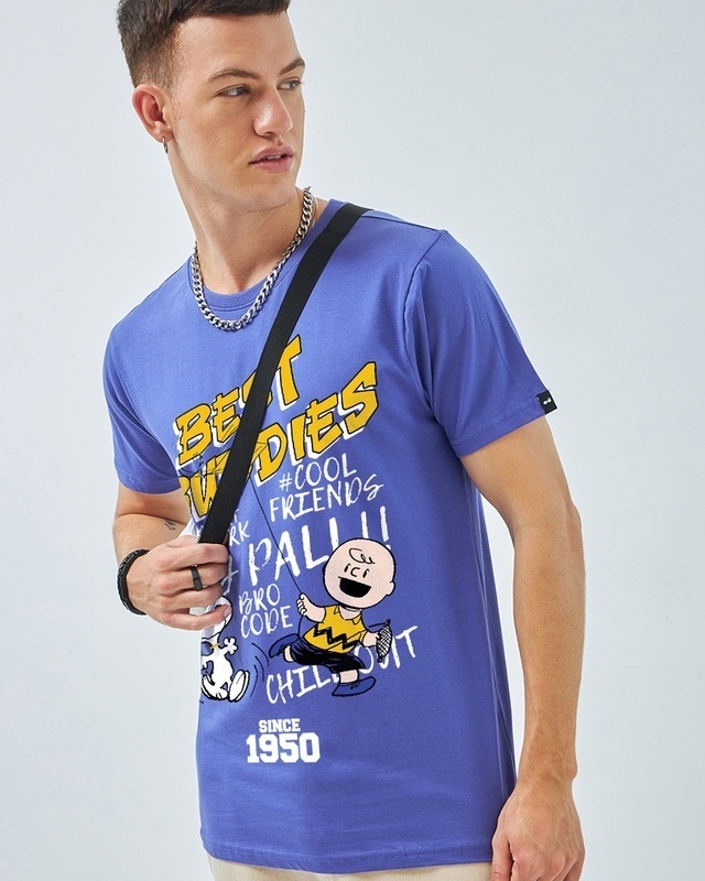 Shop Men's Blue Best Buddies Graphic Printed T-shirt-Front