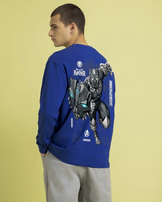 Shop Men's Blue Black Panther Mech Graphic Printed Oversized T-shirt-Front