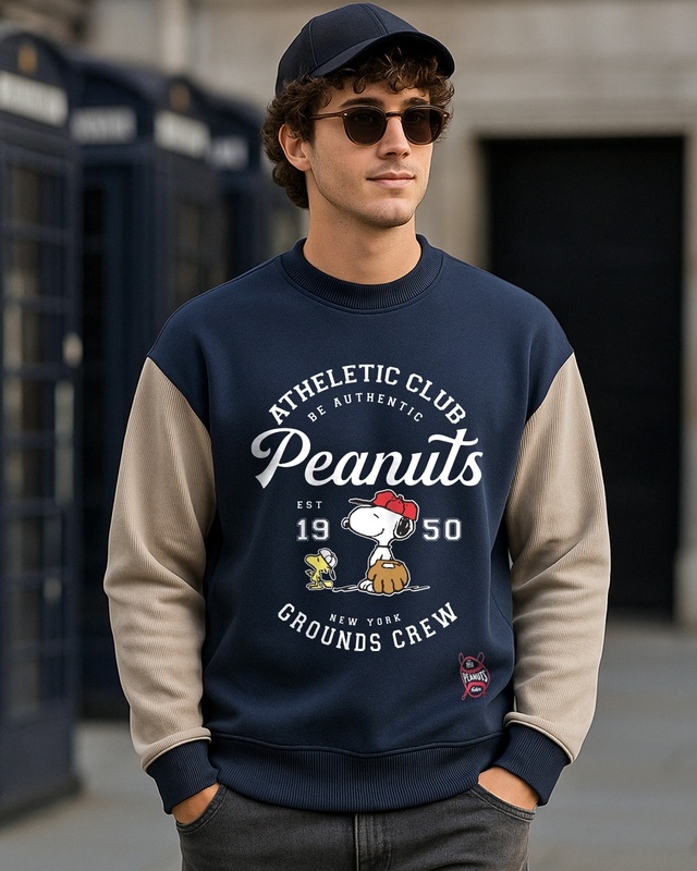 Shop Men's Blue & Brown Graphic Printed Oversized Sweatshirt-Front