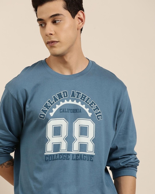 Shop Men's Blue California Typography Oversized T-shirt-Front