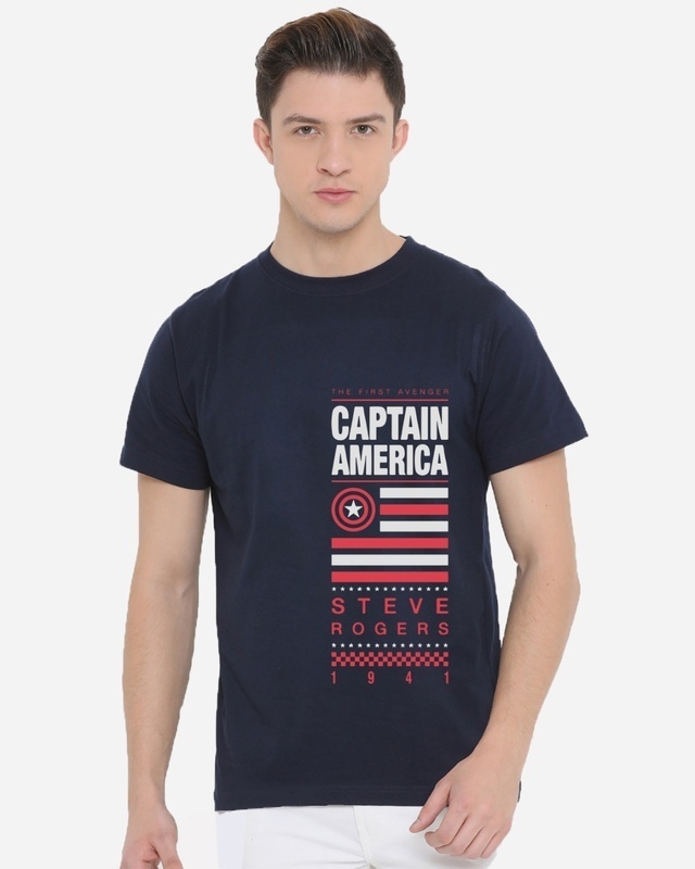Shop Men's Blue Captain America Typography T-shirt-Front