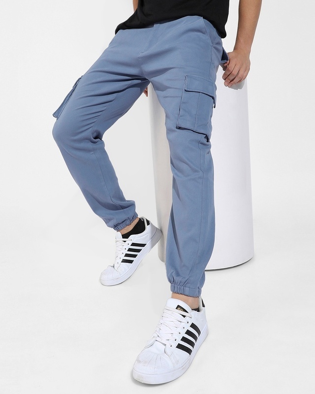 Shop Men's Blue Cargo Trousers-Front