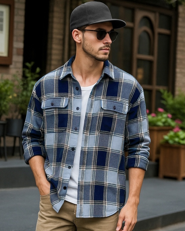 Shop Men's Blue Checked Oversized Shirt-Front