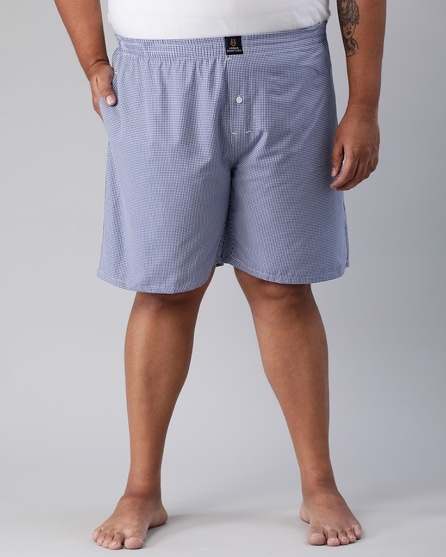 Shop Men's Blue Checked Plus Size Boxers-Front