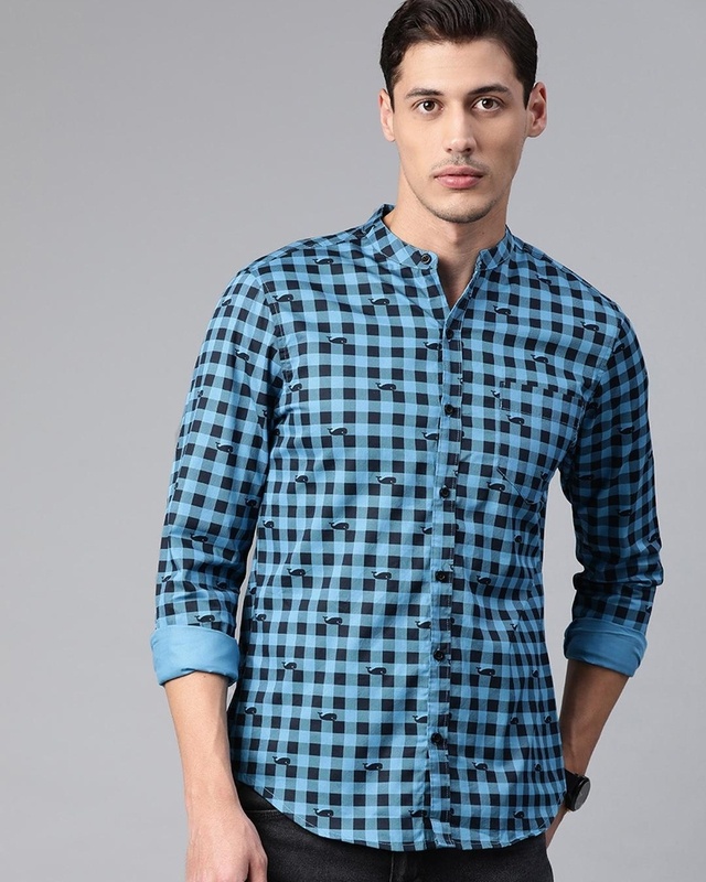 Shop Men's Blue Checked Shirt-Front