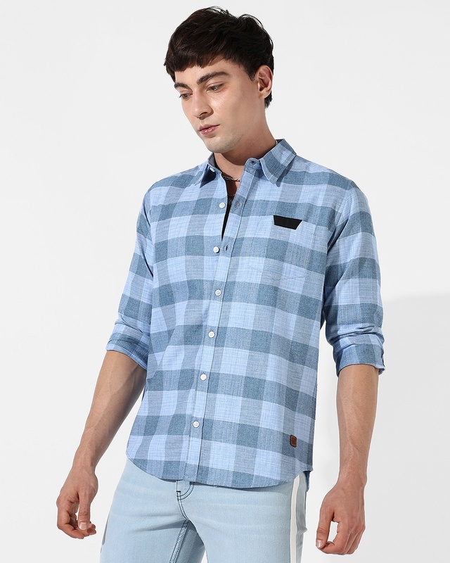 Shop Men's Blue Checked Shirt-Front