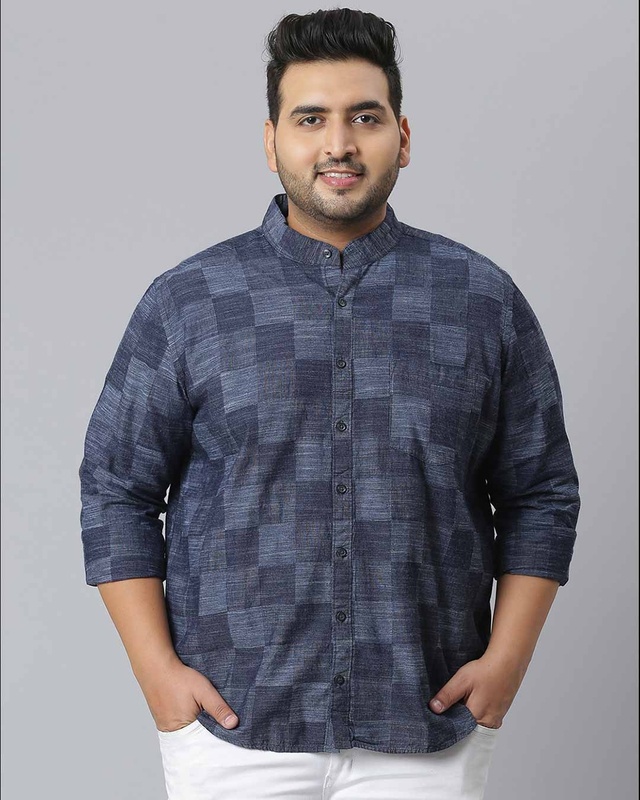 Shop Men's Blue Checks Stylish Full Sleeve Casual Shirt-Front