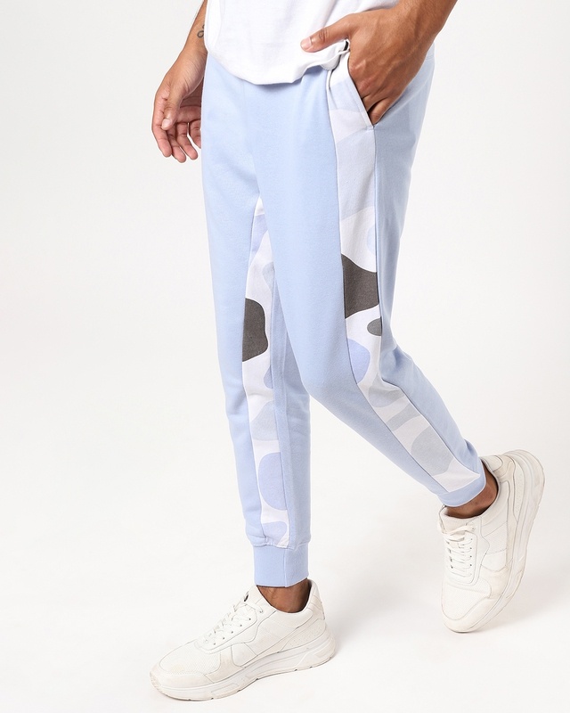 Shop Men's Blue Color Block Joggers-Front