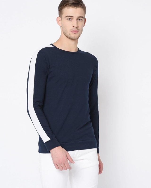 Shop Men's Blue Color Block Slim Fit T-shirt-Front