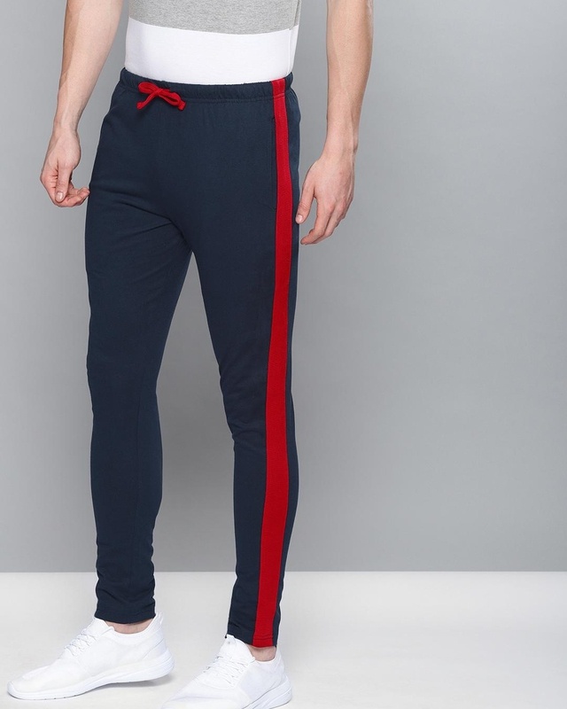 Shop Men's Blue Color Block Track Pants-Front