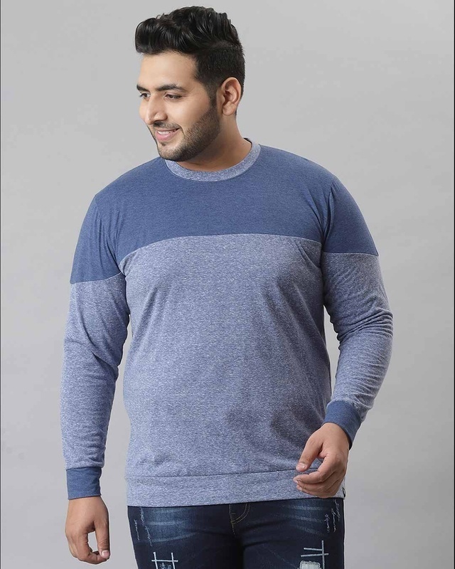 Shop Men's Blue Color Block Plus Size Oversized T-shirt-Front
