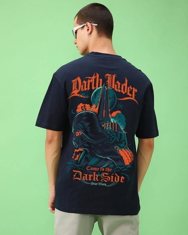 Shop Men's Blue Come to the Dark Side Graphic Printed Oversized T-shirt-Front