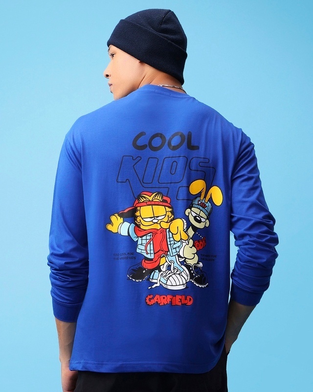 Shop Men's Blue Cool Kids Graphic Printed Oversized T-shirt-Front