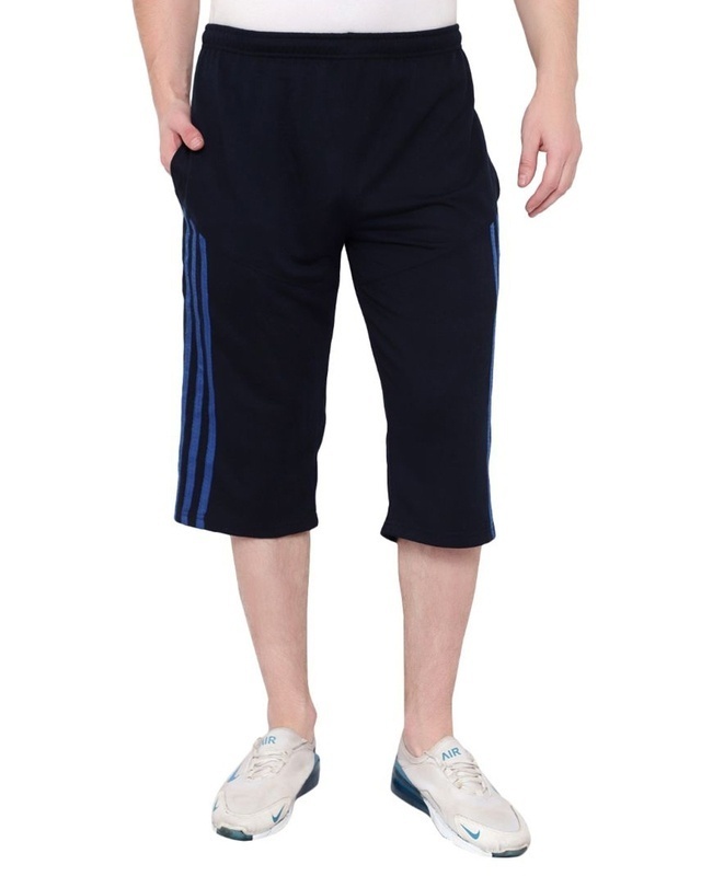 Shop Men's Blue Cotton 3/4 th Shorts-Front