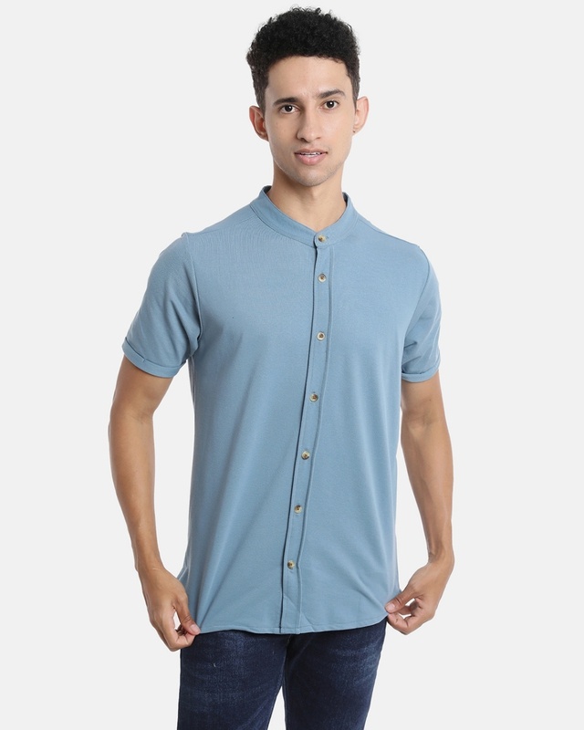 Shop Men's Blue Cotton Shirt-Front