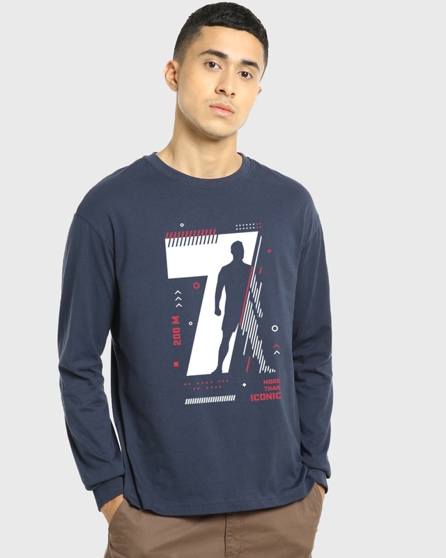 Shop Men's Blue CR 200M Graphic Printed Oversized T-shirt-Front