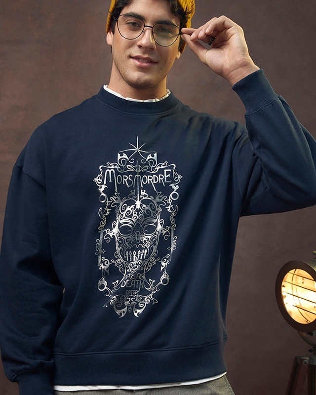 Shop Men's Blue Death Eater Graphic Printed Oversized Sweatshirt-Front