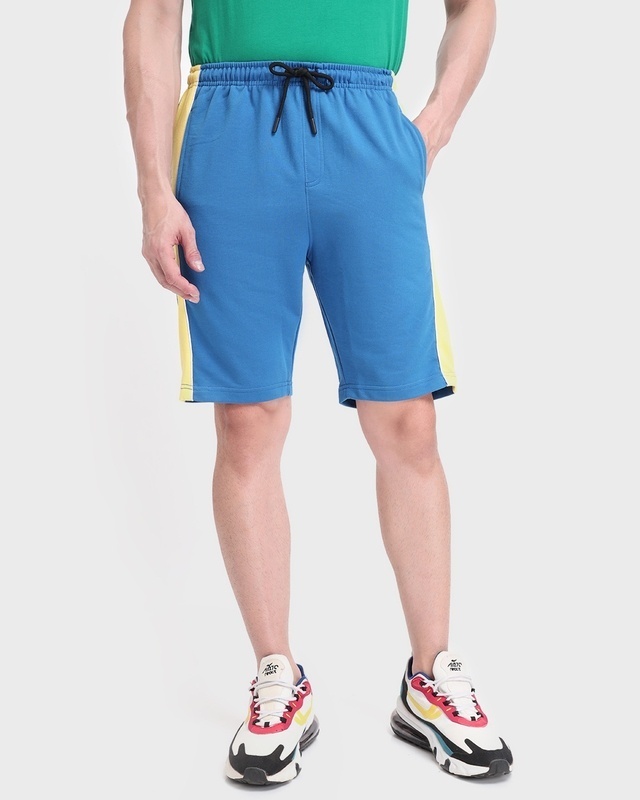 Shop Men's Blue Directoire Colorblock Shorts-Front