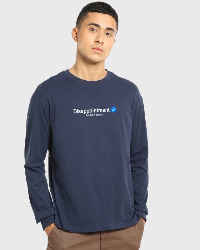 Shop Men's Blue Disappointment Typography Oversized T-shirt-Front