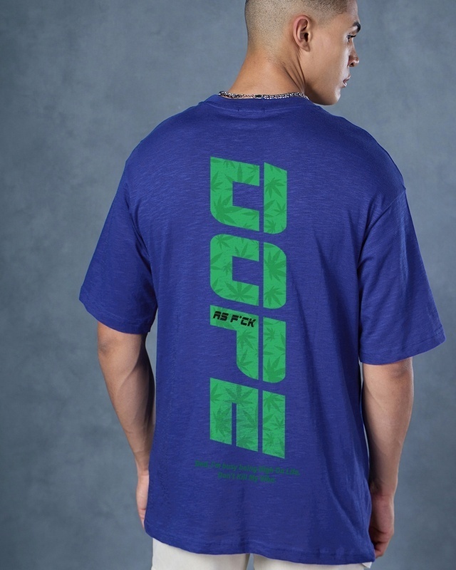 Shop Men's Blue Dope AF Graphic Printed Oversized T-shirt-Front