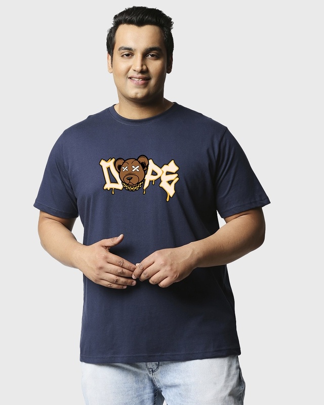 Shop Men's Blue Dope Bear Graphic Printed Plus Size T-shirt-Front