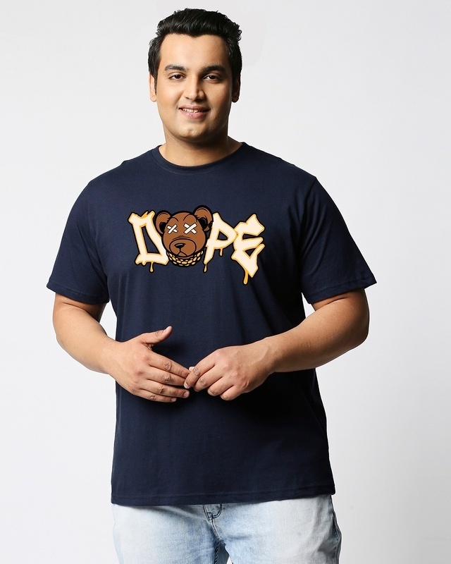 Shop Men's Blue Dope Bear Graphic Printed Plus Size T-shirt-Front