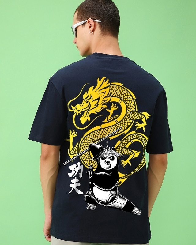 Shop Men's Blue Dragon Warrior Graphic Printed Oversized T-shirt-Front