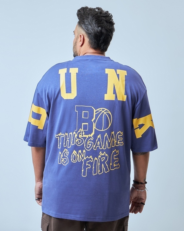 Shop Men's Blue Dunk Graphic Printed Super Loose Fit Plus Size T-shirt-Front