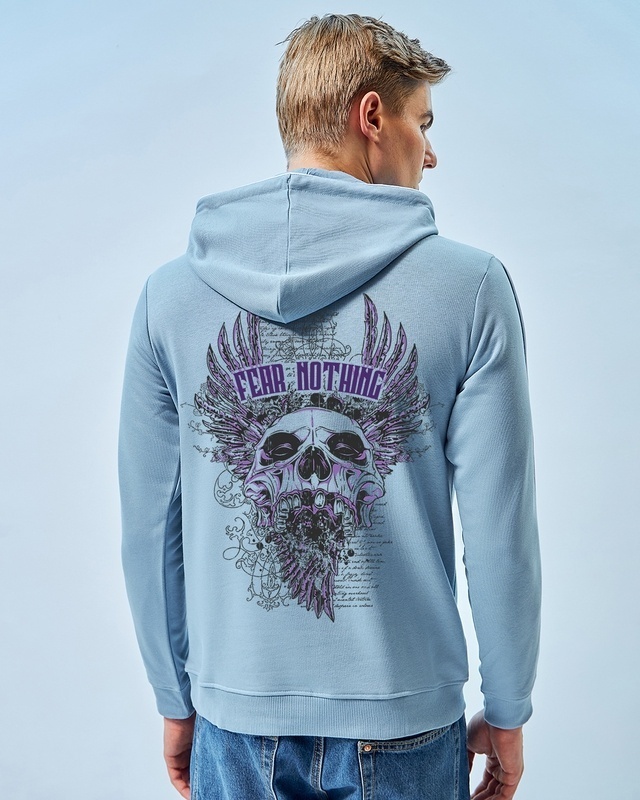 Shop Men's Blue Fear Nothing Graphic Printed Hoodies-Front