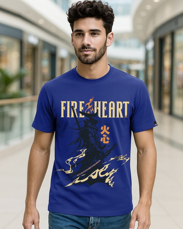 Shop Men's Blue Fire Heart Graphic Printed T-shirt-Front