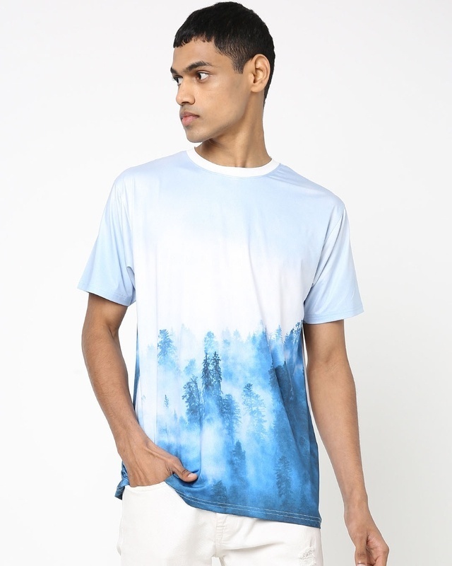 Shop Men's Blue Foggy Graphic Printed T-shirt-Front