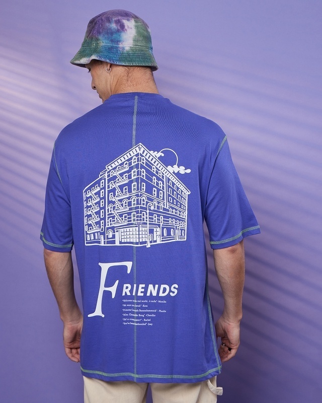 Shop Men's Blue Friends Forever Graphic Printed Oversized T-shirt-Front