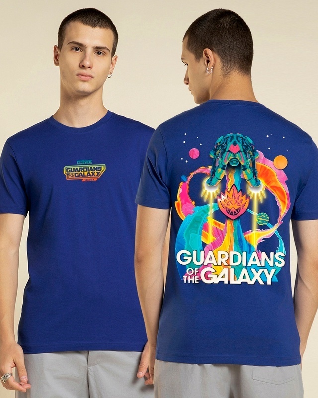 Shop Men's Blue Galaxy Ship Graphic Printed T-shirt-Front