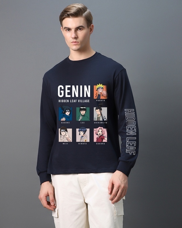 Shop Men's Blue Genins Graphic Printed Oversized T-shirt-Front