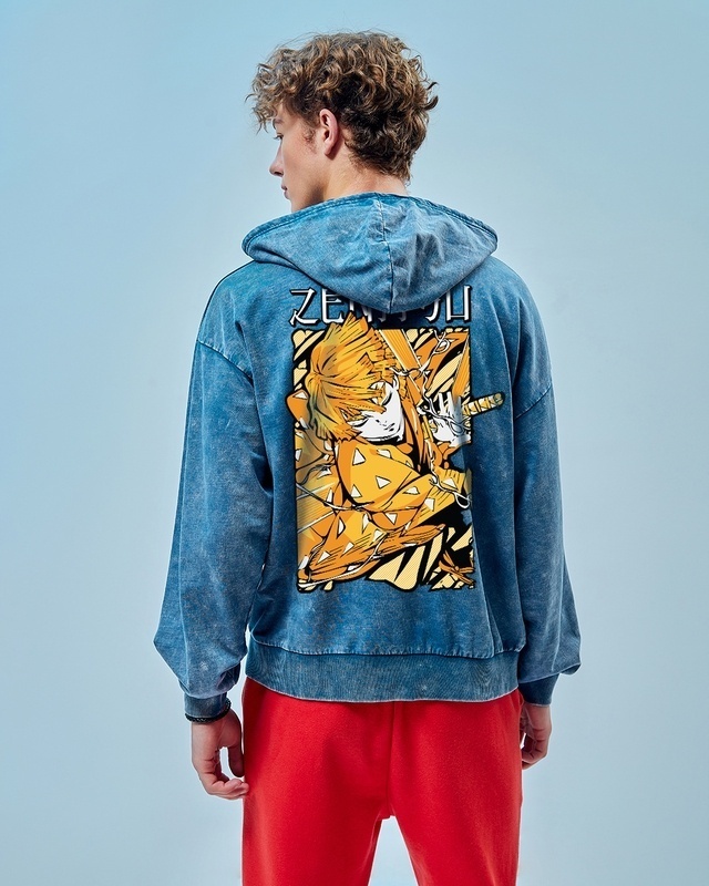 Shop Men's Blue Godspeed Graphic Printed Oversized Hoodies-Front