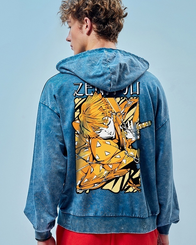 Shop Men's Blue Godspeed Graphic Printed Oversized Hoodies-Front