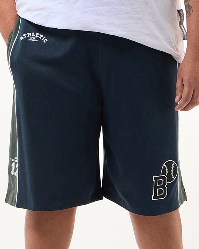 Shop Men's Blue & Grey Athletic Color Block Oversized Plus Size Shorts-Front