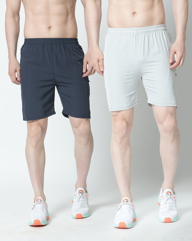 Shop Pack of 2 Men's Blue & Grey Shorts-Front