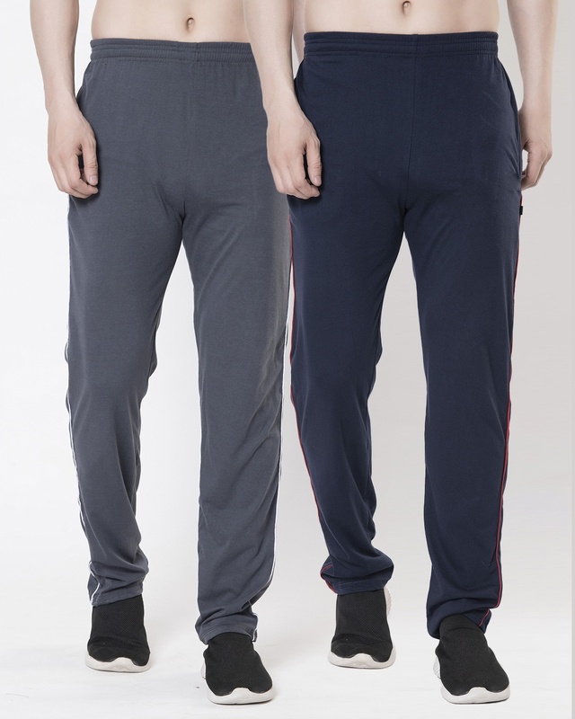 Shop Pack of 2 Men's Blue & Grey Track Pants-Front
