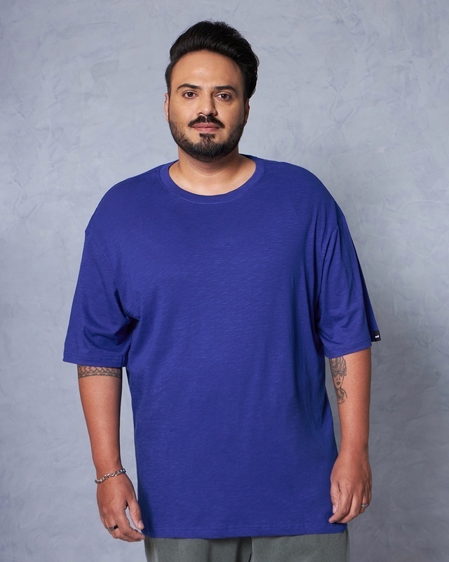 Shop Men's Blue Oversized Plus Size T-shirt-Front