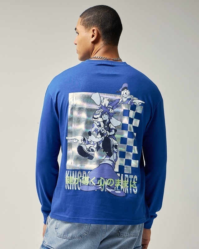 Shop Men's Blue Heart's Trio Graphic Printed Oversized T-shirt-Front
