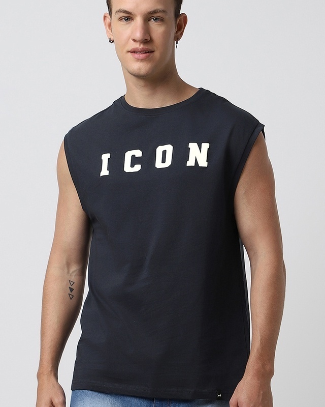 Shop Men's Blue Icon Graphic Printed Boxy Fit Vest-Front