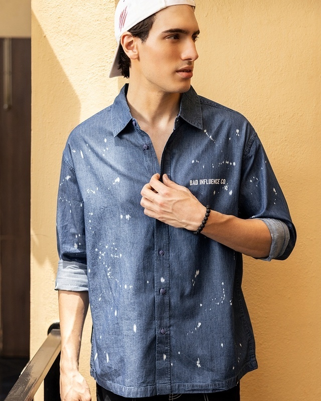 Shop Men's Blue Icon Printed Oversized Shirt-Front