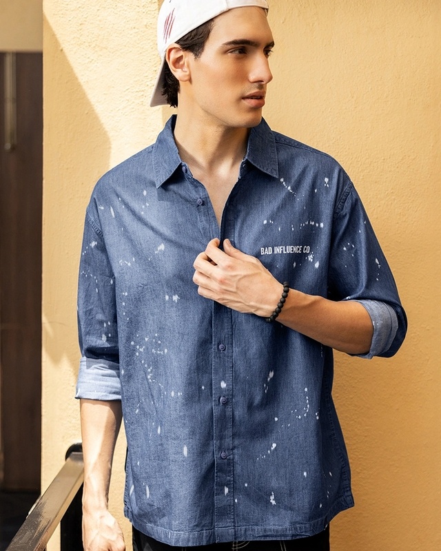 Shop Men's Blue Icon Printed Oversized Shirt-Front
